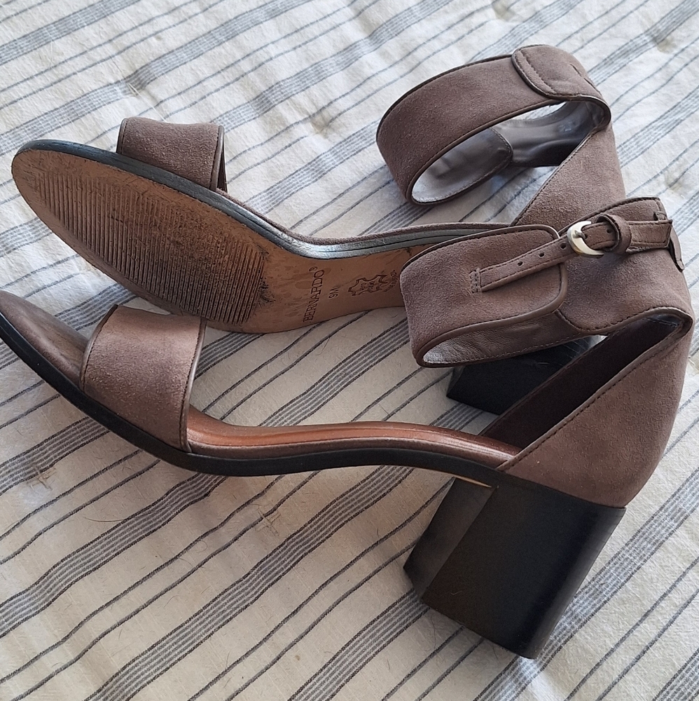 Bernardo Taupe Suede Block Heel Sandals Size 9 - Picture 7 of 10